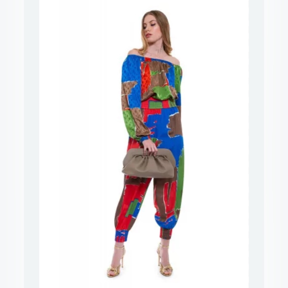 Tory Burch Silk Off Shoulder Shirt Jogger Set